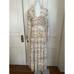 Shyanne Watercolor Southwestern Chiffon Maxi Dress Womens Size XS Tan Cowgirl